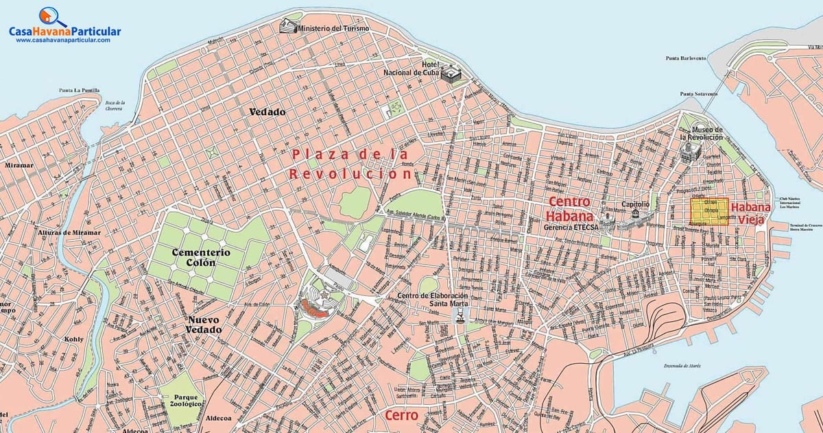 ulična mapa starih Havani Kubi